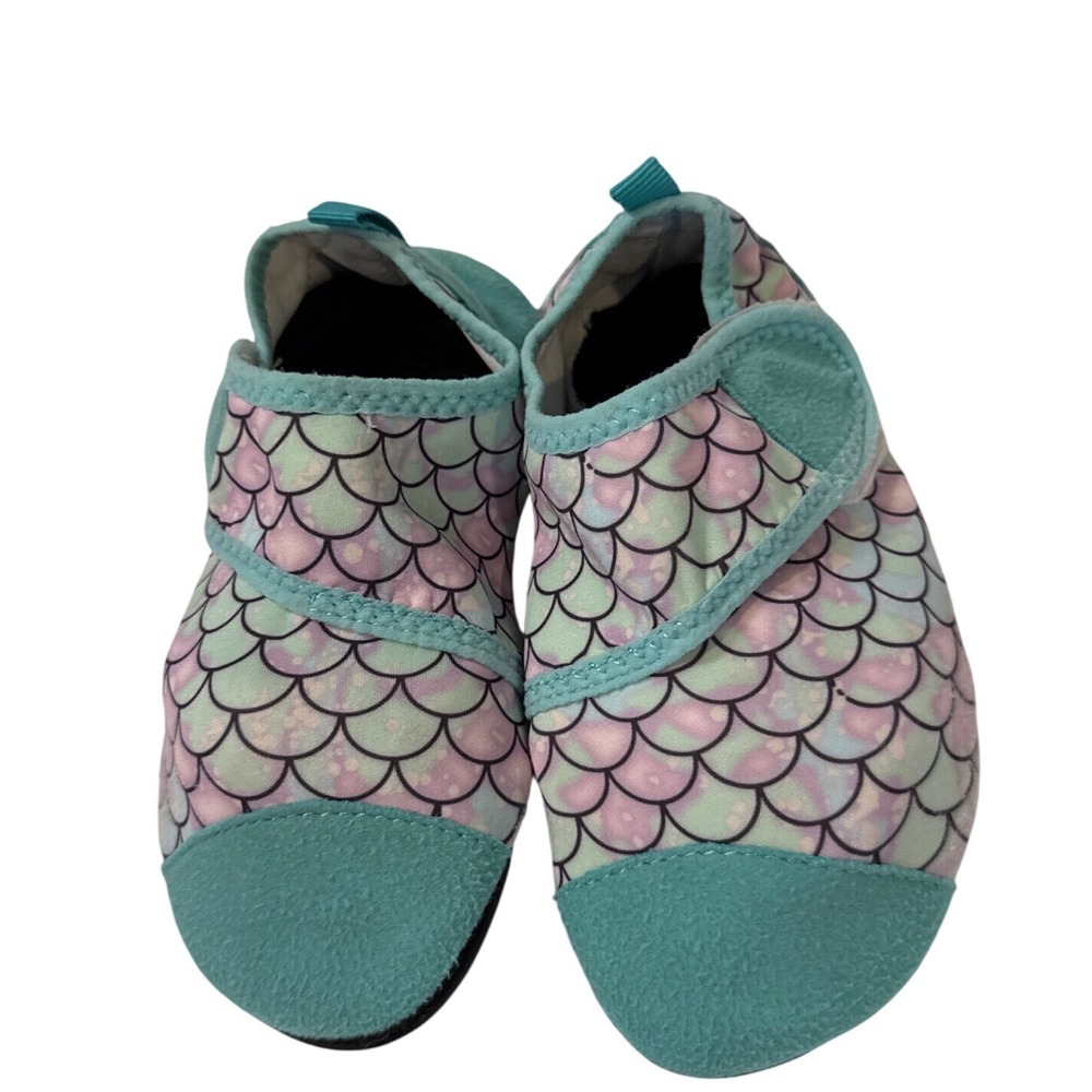 Kids Mermaid Scale Water Shoes Teal Purple Pastel Aqua Socks Size 30/31